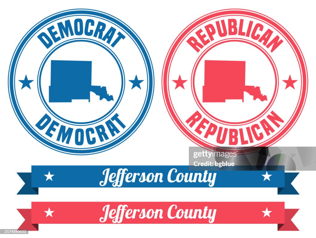 Jefferson County, Arkansas. Map on rubber stamp with banner