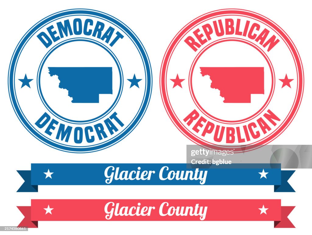 Glacier County, Montana. Map on rubber stamp with banner