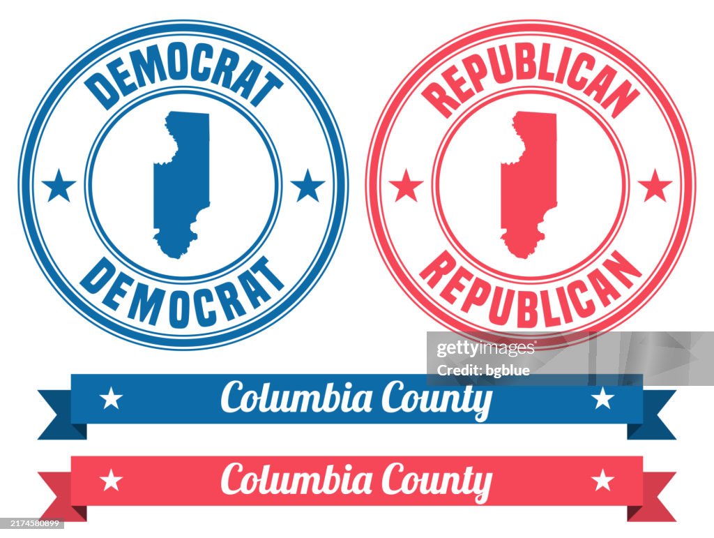 Columbia County, Florida. Map on rubber stamp with banner