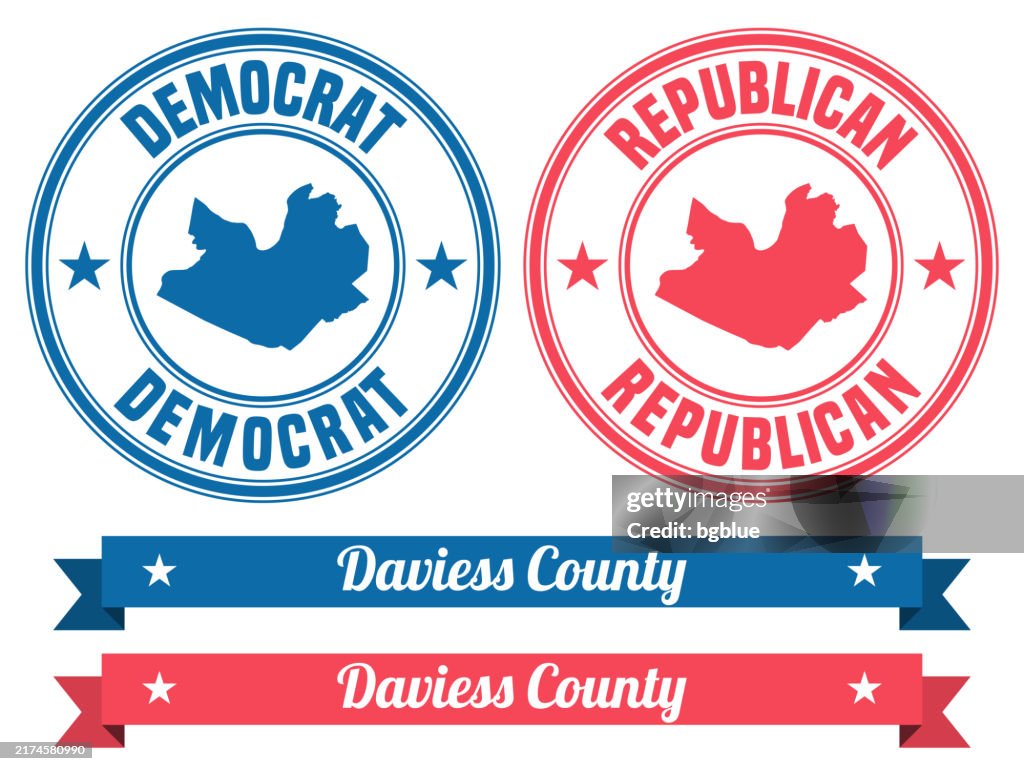 Daviess County, Kentucky. Map on rubber stamp with banner