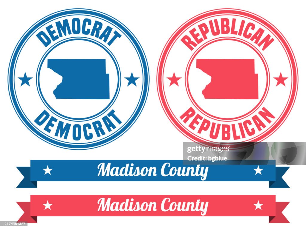 Madison County, Illinois. Map on rubber stamp with banner