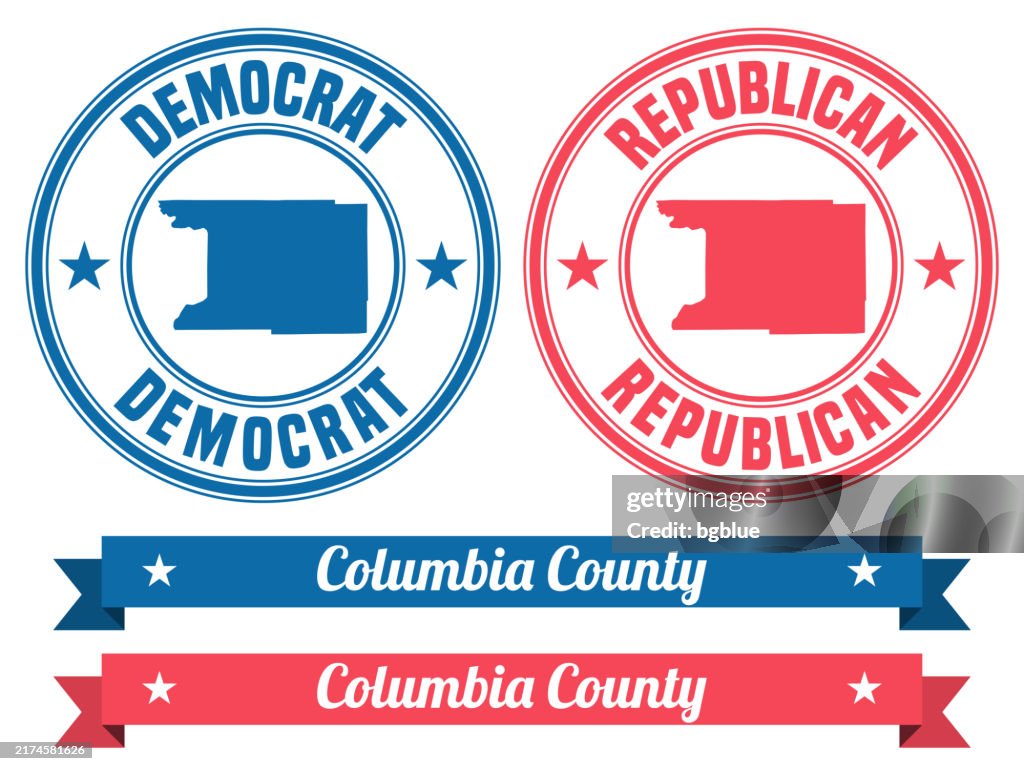 Columbia County, Wisconsin. Map on rubber stamp with banner