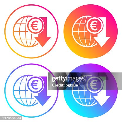 Euro rate decrease. Round icons with color gradients Euro rate decrease. Round icons with color gradients