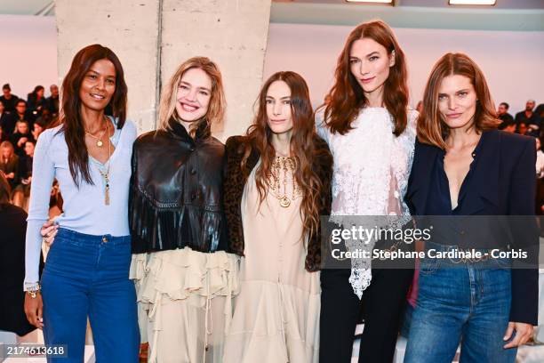Liya Kebede, Natalia Vodianova, Jessica Miller, Karlie Kloss and Malgosia Bela attend the Chloé Womenswear Spring-Summer 2025 show as part of Paris...