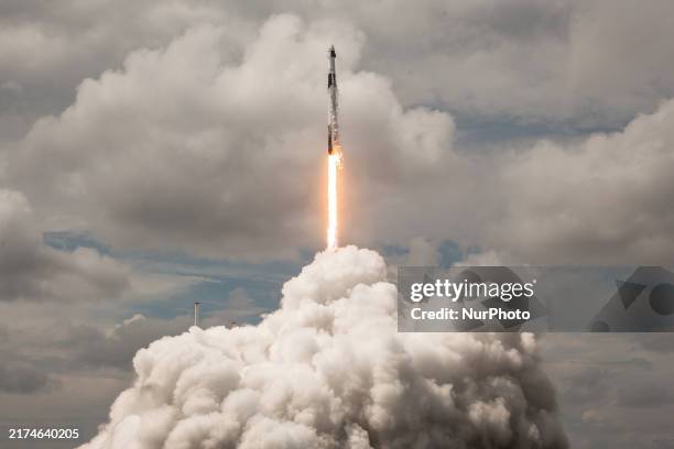 SpaceX Falcon 9 rocket lifts off from launch pad 40 at the Cape Canaveral Space Force Station in Florida, carrying astronaut Nick Hague and Alexander...