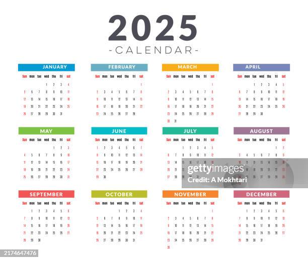 illustrations, cliparts, dessins animés et icônes de calendrier 2025 en anglais. - mois