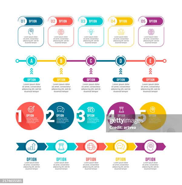 infographic elements 5 steps - graph 4 squares stock illustrations