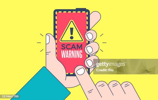 ilustrações de stock, clip art, desenhos animados e ícones de scam warning mobile device cell phone yellow alert - cliente irritado