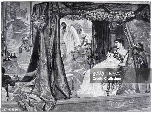 cleopatra queen of the ptolemaic kingdom of egypt illustration 1887 - ancient-egyptian-culture stock illustrations