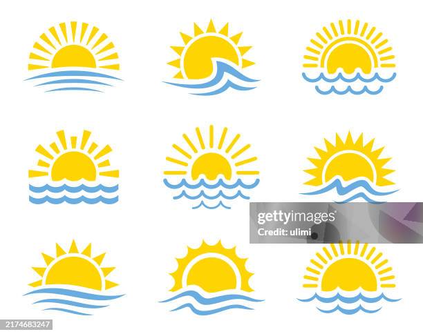 bildbanksillustrationer, clip art samt tecknat material och ikoner med sun and sea - solnedgång