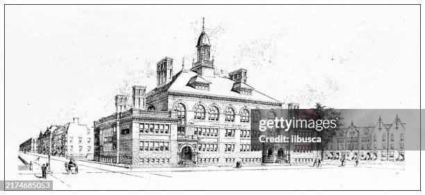 19th century architecture: public school - public school stock illustrations