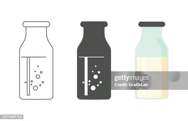 illustrations, cliparts, dessins animés et icônes de bouteilles minimalistes avec motifs de bulles - bouteille de lait