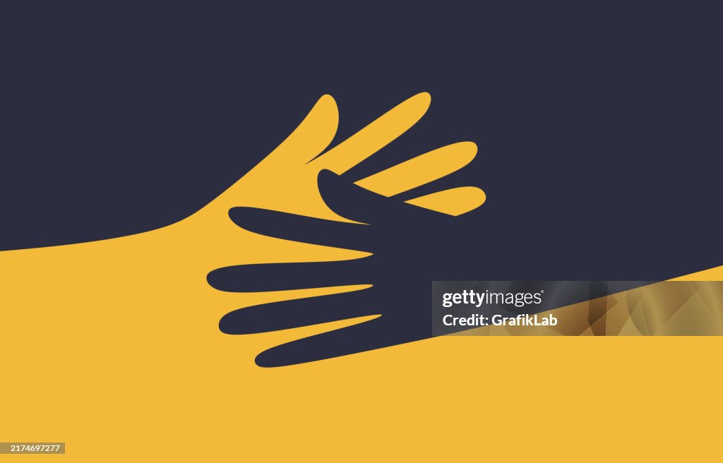 L’étreinte humaine. Silhouette vectorielle du support de la main et symbole d’amour sentiment d’unité et de chaleur