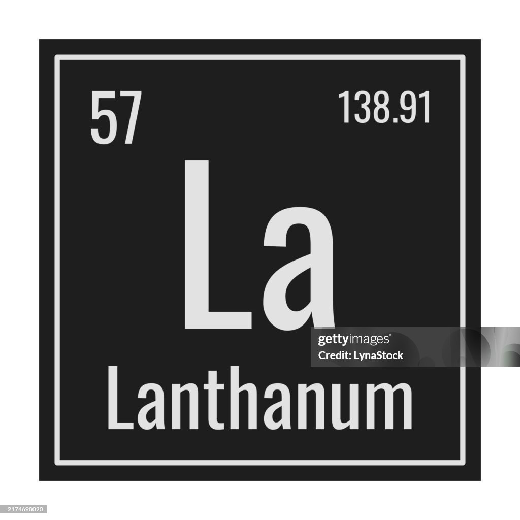 Lanthanum symbol. Chemical element of the periodic table. Vector illustration isolated on white background. Glass sign.
