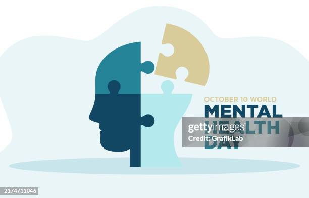 illustrazioni stock, clip art, cartoni animati e icone di tendenza di poster creativo della giornata mondiale della salute mentale della testa umana - tristezza