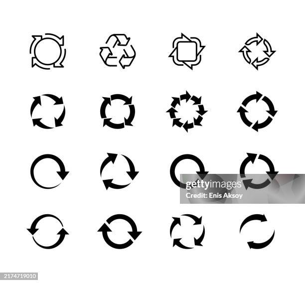 round arrow icons - recycling symbol stock illustrations