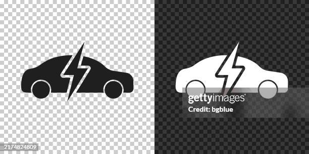 electric car in charge. icon for design on blank background - lightning bolt black background stock illustrations