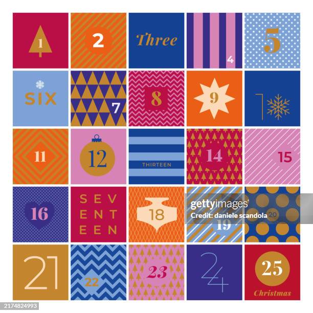 illustrazioni stock, clip art, cartoni animati e icone di tendenza di calendario dell'avvento natalizio. - avvento