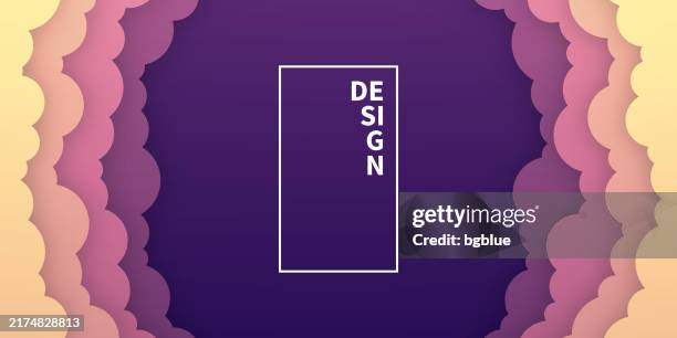 ilustraciones, imágenes clip art, dibujos animados e iconos de stock de cielo púrpura con couds - fondo de corte de papel - diseño 3d de moda - papel recortado