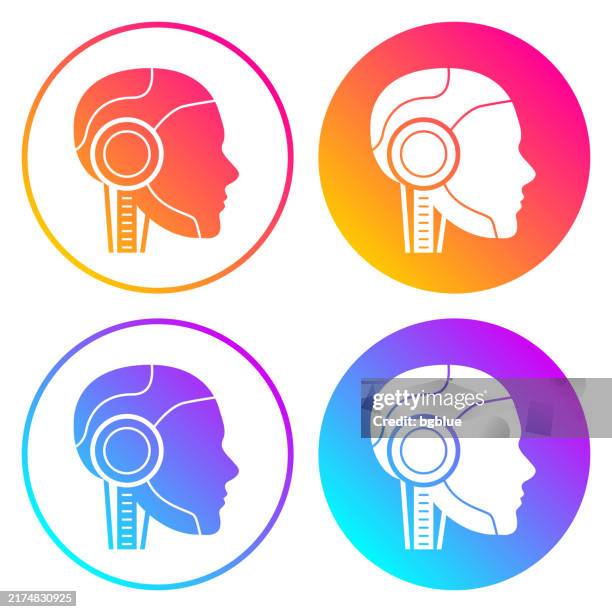 robot head in profile. round icons with color gradients - robot isolated stock illustrations