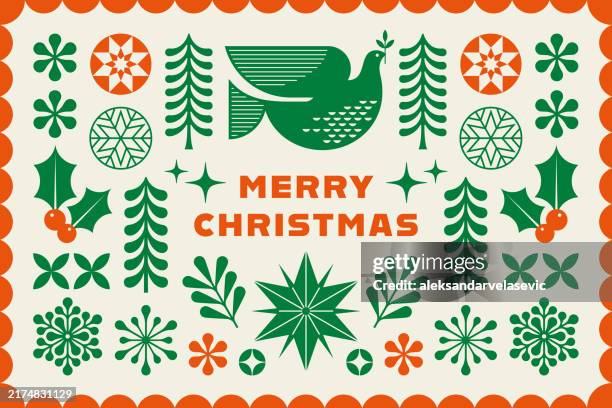 illustrazioni stock, clip art, cartoni animati e icone di tendenza di modern geometric christmas holiday greeting card - christmas card