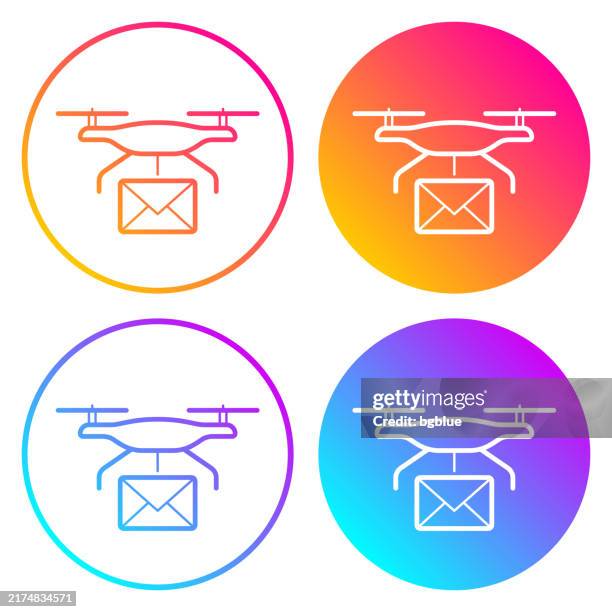 delivery drone with mail. round icons with color gradients - helicopter hovering stock illustrations