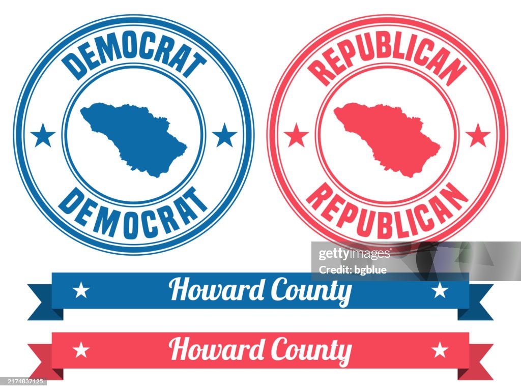 Howard County, Maryland. Map on rubber stamp with banner