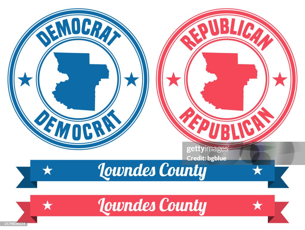 Lowndes County, Georgia. Map on rubber stamp with banner