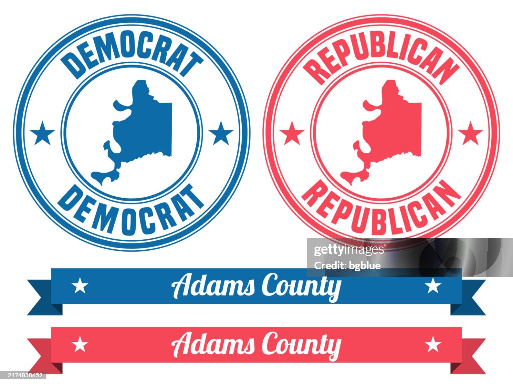 Adams County, Mississippi. Map on rubber stamp with banner