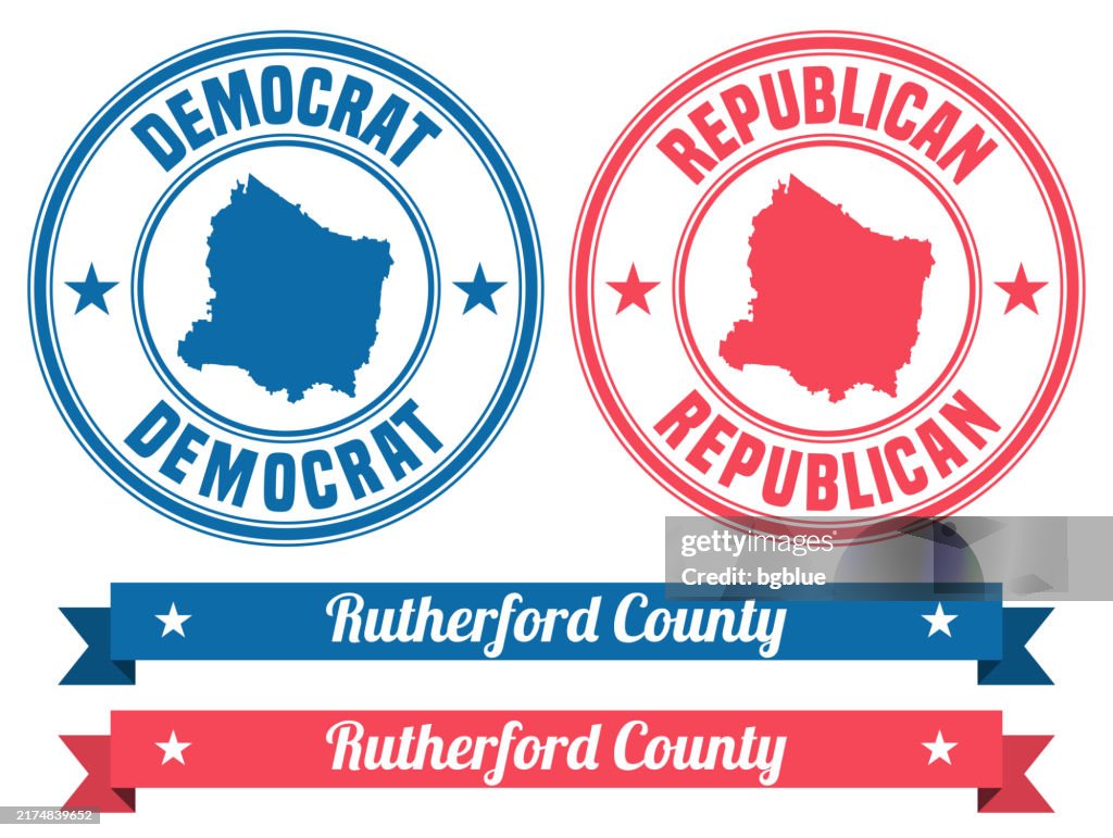 Rutherford County, Tennessee. Map on rubber stamp with banner
