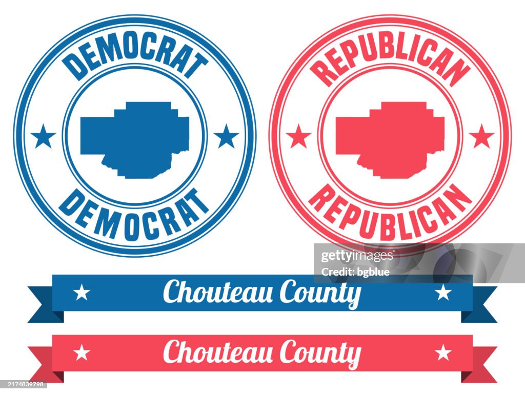 Chouteau County, Montana. Map on rubber stamp with banner