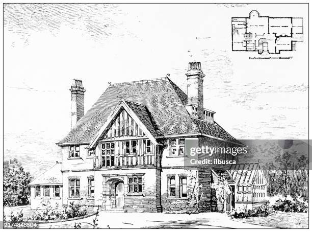 19th century architecture: melton, brighton road, sutton - old house stock illustrations