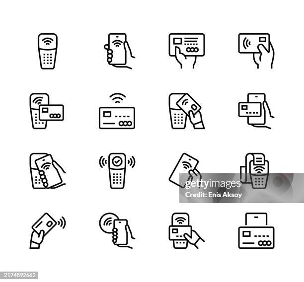 stockillustraties, clipart, cartoons en iconen met contactless payment icons - tikken en betalen