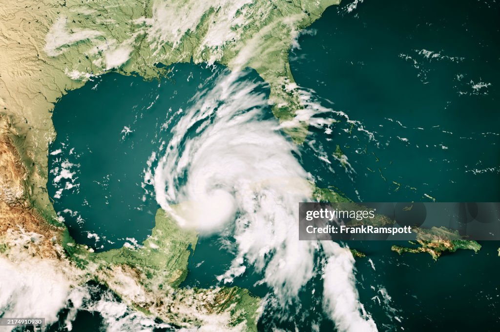 Hurricane Helene 2024 Cloud Map Caribbean Sea 3D Render Color