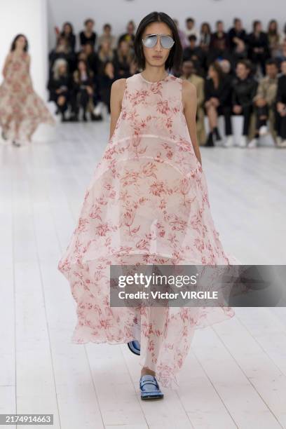 Model walks the runway during the Loewe Ready to Wear Spring/Summer 2025 fashion show as part of the Paris Fashion Week on September 27, 2024 in...