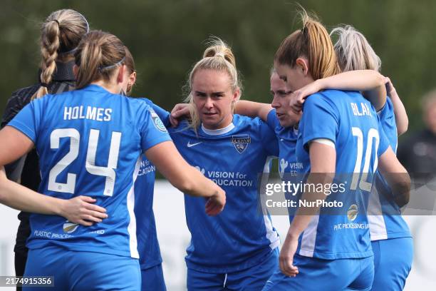 Beth Hepple of Durham Women stands in the huddle during the FA Women's Championship match between Durham Women FC and Birmingham City at Maiden...