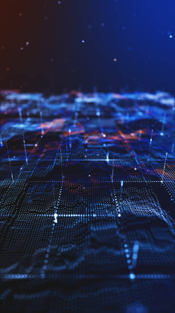 Futuristic digital geology terrain, digital data telemetry and engineer topography with contour lines.