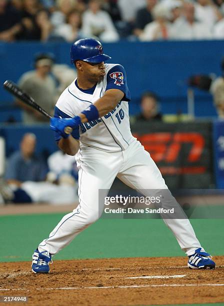 Center fielder Vernon Wells of the Toronto Blue Jays swings at a pitch during the American League game against the New York Yankees at SkyDome on...