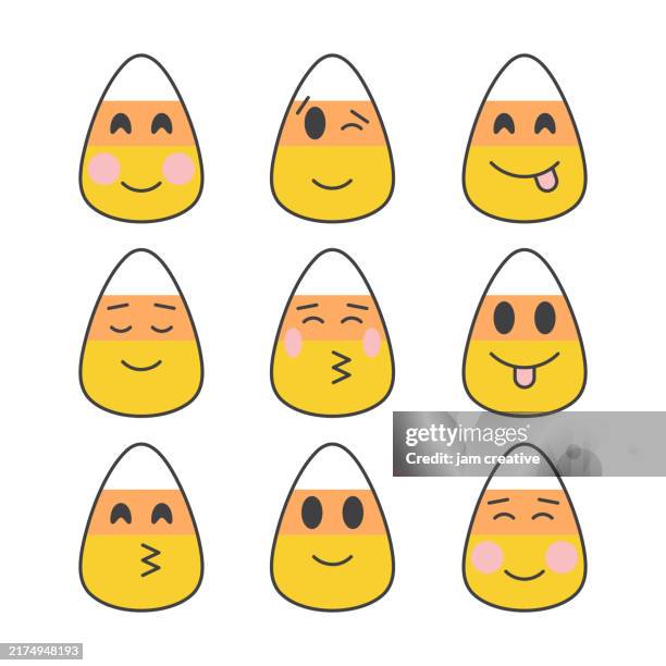 happy candy corn emoji set - flushing stock illustrations