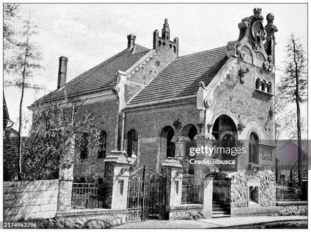 19th century architecture: villa, bochnia - property development uk stock illustrations