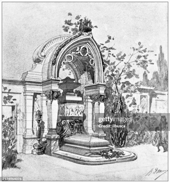 19th century architecture: sketch, tomb - property development uk stock illustrations