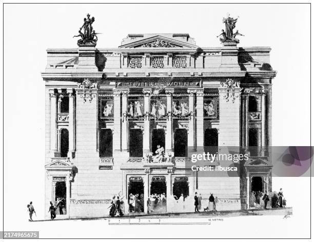 19th century architecture: theatre, varna - bulgaria stock illustrations