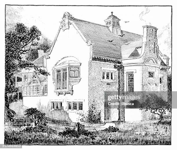 19th century architecture: cotlands, sidmouth - devon stock illustrations
