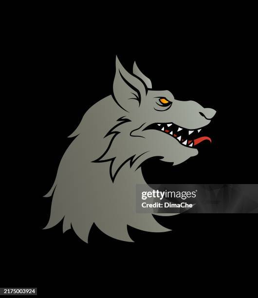 dog, wolf, werewolf head silhouette - cut out vector icon, logo, tattoo, sticker - angry restaurant stock illustrations