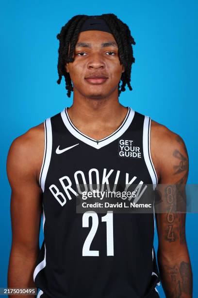 Noah Clowney of the Brooklyn Nets poses for a head shot during 2024 Media Day on September 30, 2024 at Brooklyn Nets HSS Training Center in Brooklyn,...