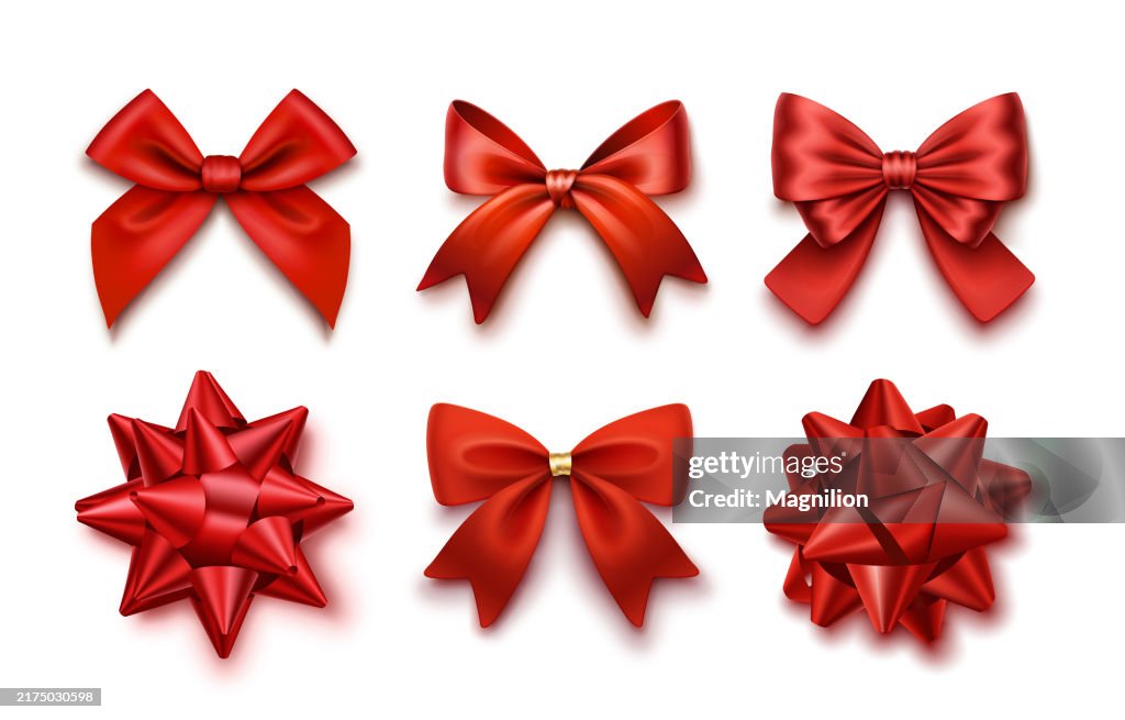 Six Elegant Red Bows in Different Styles for Gift Wrapping and Decorations