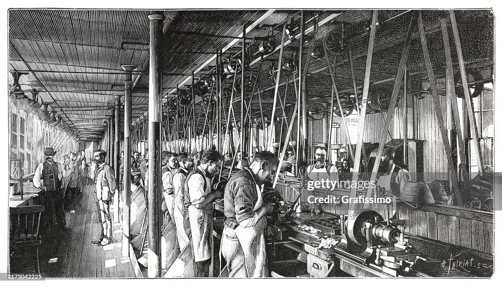Worker in factory manufacturing watch in Waltham Massachusetts