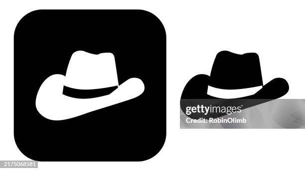 schwarz-weiß-cowboyhüt-ikonen - cowboyhut stock-grafiken, -clipart, -cartoons und -symbole