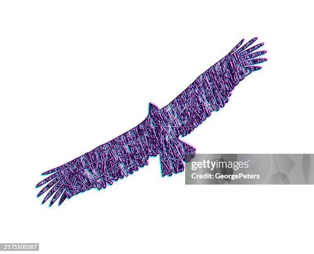 turkey vulture flying with glitch technique - migrate icon stock illustrations