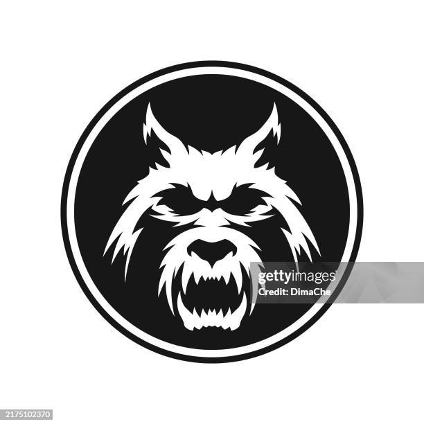 wolf, werewolf, dog head silhouette in circle - cut out vector icon, logo, tattoo, sticker - vicious circle stock illustrations